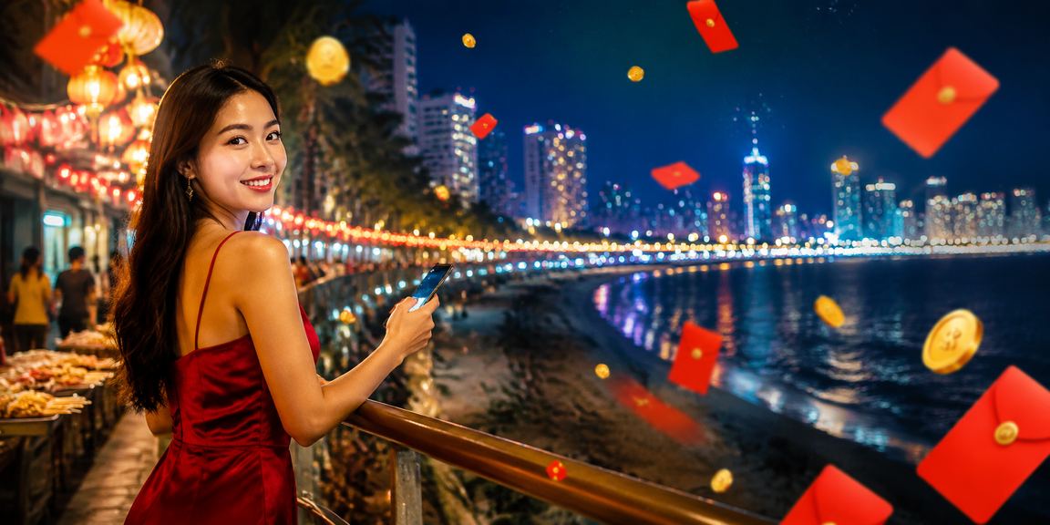 Phong bì đỏ và không khí lễ hội tại chợ đêm Nha Trang gợi lên tinh thần thưởng lớn